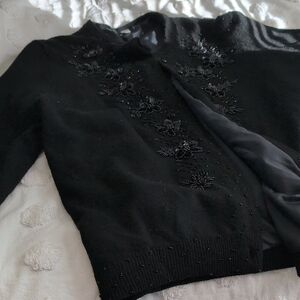 Vintage Chic Black Lambswool & Angora Women's Cardigan